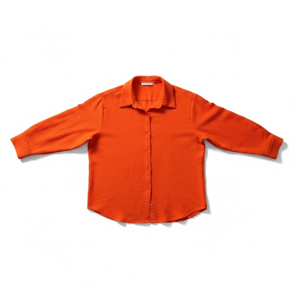 Lily Star Bold Orange Button down shirt Top Sz L